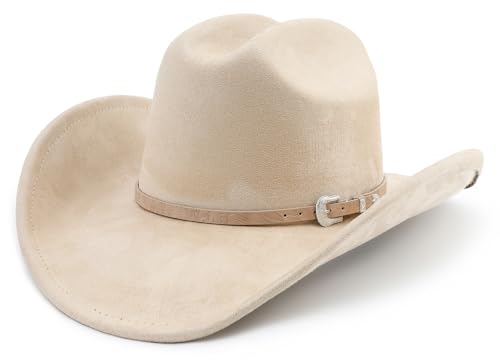 Big Cowboy Hat for Women Men Wide Brim Cowgirls Beach Cattleman Western Cowboys Hat - color: Beige, size: Large