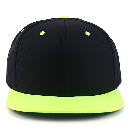 Trendy Apparel Shop Oversize XXL Structured Blank Flatbill Snapback Cap - color: Black Neon Green, size: XX-Large