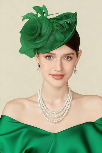 BABEYOND Fascinators Hats for Women Tea Party Mesh Flower Pillbox Derby Hat - color: Green