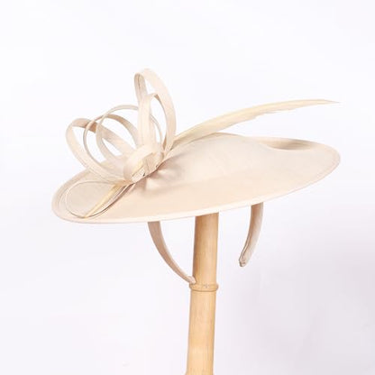 Women's Fascinators Feather Polyester Kentucky Derby Saucer Hats with Headband - color: Champagne