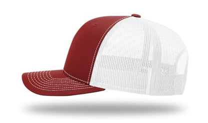 Richardson 112 Trucker Hat - Premium Blank Baseball Cap, Adjustable Snapback Hat - Structured Six Panel Richardson Blank Hats - color: Cardinal/White
