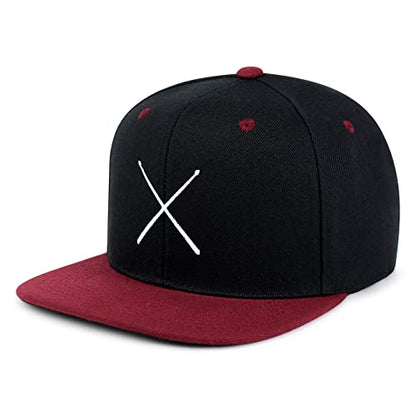 JPAK Drum Stick Hip-Hop Snapback Hat Embroidered Baseball Cap Drummer - color: 19. Black/Maroon