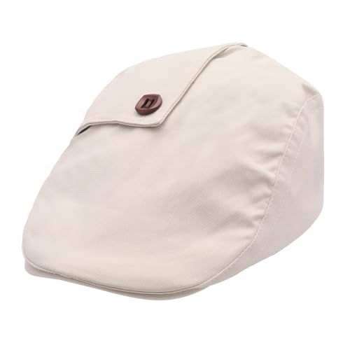 ZLYC Men Cotton Flat Cap Summer Scally Newsboy Beret Driver Hat - color: Button Decor Beige