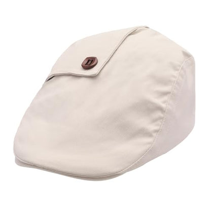 ZLYC Men Cotton Flat Cap Summer Scally Newsboy Beret Driver Hat - color: Button Decor Beige