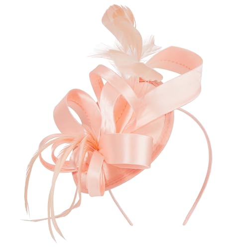 Century Star Kentucky Fascinator-Derby Hats for Women 2026 - Feather & Ribbon Hair Clip Headband Tea Party Wedding Church Hat - color: Champagne