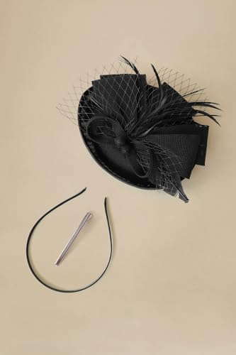 BABEYOND Fascinators Hats for Women Tea Party Pillbox Sinamay Derby Hat - color: Black