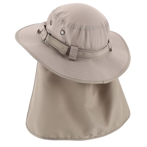 Home Prefer UPF50 Mens Sun Hat with Neck Flap Quick Dry UV Protection Cap Womens Wide Brim Fishing Hat Neck Flap Beach Garden - color: Smoky Gray