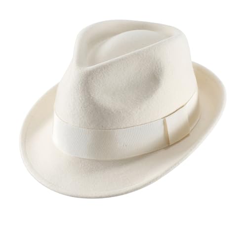Home Prefer Men's Wool Felt Winter Hat Short Brim Fedora Hat - color: Beige, size: 7 1/8