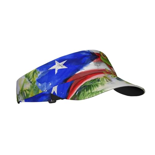 Puerto Rico Flag Sun Visors Hat Golf Tennis Visor for Women Men - Summer Wide Brim Ponytail Beach Hats Packable - color: Puerto Rico Tropical Frog