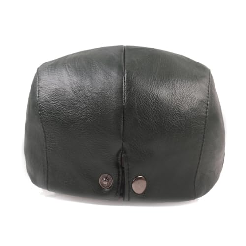 Men's Flat Cap PU Leather Newsboy Cap Classic Ivy Cap Adjustable Cabbie Beret Cap Driving Hunting Hat - color: Black