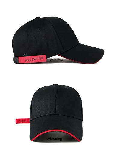 Sandwich Brim High Crown Baseball Cap – Logo-Free – Deep Fit Structured Hat for Men & Women – Minimalist Design - color: Black / Red