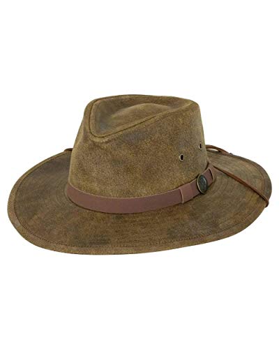 Outback Trading Men's 1356 Kodiak Water-Resistant UPF 50 Distressed Leather Western Hat with Adjustable Chin Cord - size: Large
