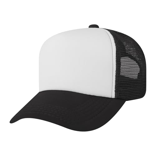 TOPTIE Kids Trucker Hat 5-Panel Foam Front Snapback Cap (Ages 3-7) - color: Black/White