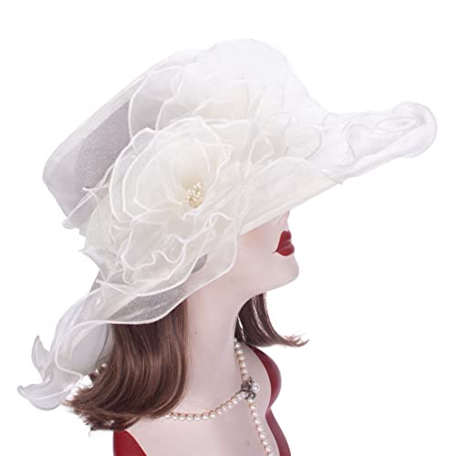 Lawliet Womens Dressy Wide Brim Church Wedding Occasion Sun Hat A613 - color: Ivory