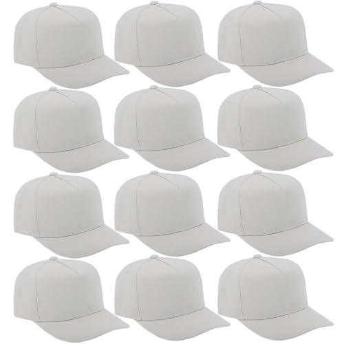 12 Pack Seamless Baseball Caps Wholesale Bulk - No Center Seam, DIY Friendly, Adjustable Breathable Lightweight for Men Women - color: Beige
