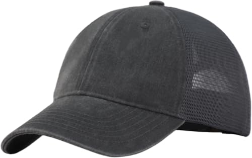 Vintage Washed Soft Crown Baseball Cap Plain Snapback Trucker Hat Men Women Adjustable Distressed Mesh-Back Ball Cap - color: Greycharcoal, size: One Size