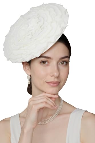 Coucoland Fascinators Hats for Women - Tea Party Cocktail Kentucky Fascinator Multilayer Flat Derby Hat with Pearl for Party - color: White