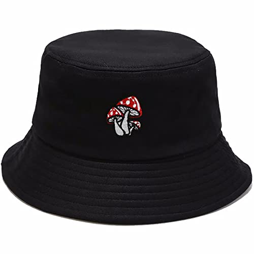 XYIYI Fashion Embroidery Bucket Hat Cotton Beach Fisherman Hats for Women Girls - color: Mushroom Black