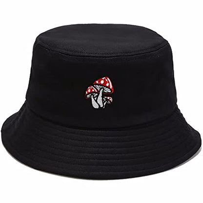 XYIYI Fashion Embroidery Bucket Hat Cotton Beach Fisherman Hats for Women Girls - color: Mushroom Black