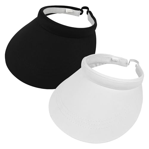 2 Pack Sun Visors Women Wide Brim Clip on Summer Hats Adjustable UV Protection - color: Mixed-black,white