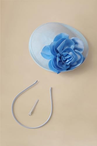 Coucoland Sinamay Flower Fascinators Hats for Women Pillbox Derby Headpiece - color: Light Blue