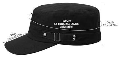 Army Cadet Cap for Men Women Military Flat Top Cap Baseball Caps - color: Black