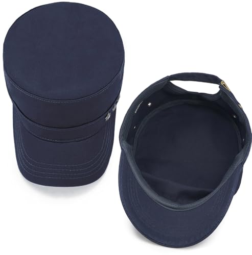 Initlove Cadet Army Cap Military Unisex Flat Top Hat for Men Women - color: Star Navy