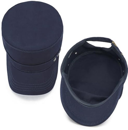 Initlove Cadet Army Cap Military Unisex Flat Top Hat for Men Women - color: Star Navy