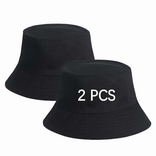 Bucket Hats Bulk Solid Color DIY Blank Hat Bucket Hats for Men, Women and Adults - color: 2pcs Black Bucket Hat