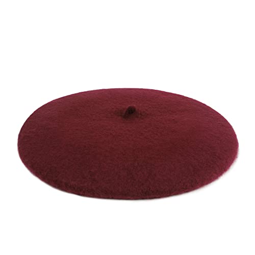 Wheebo Berets for Kids Wool French Beret Hats Artist Painter Hats for Little Girls Boys Solid Color Style - color: Burgundy