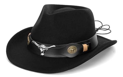 Kids Western Cowboy Hat Wide Brim Vintage Fedora Cowgirl for Boy Girl 3-7Y - color: Black-q3