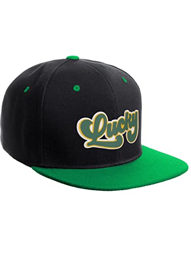 Daxton Classic Snapback St.Patrick Day 3D Lucky Clover Flat Bill Visor Hat - color: Black Kelly Green, style: Lucky