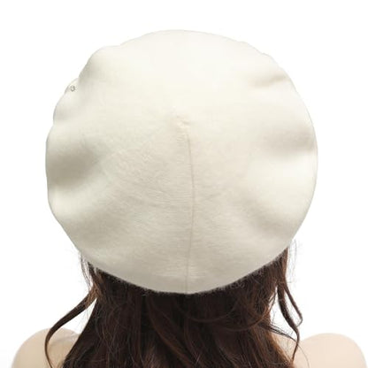 ZLYC Women French Beret Hat Reversible Solid Color Mosaic Warm Artist Cap - color: Embroidered Flowers White