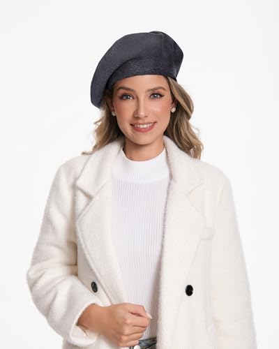 Women's Knitted Beret, French Style Double Layer Winter Autumn Warm and Soft Beanie Hat Cap - color: Dark Gray