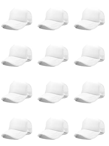 12 Pack Sublimation Hats for Men Blank Trucker Hats Bulk Snapback Mesh Women Baseball Caps DIY Custom 18 Colors - color: Pure White