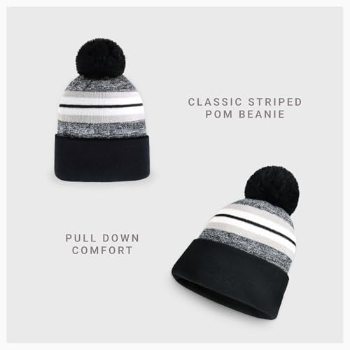 Pom Pom Beanie Cuffed Knit Winter Hat Skull Cap Striped Novelty Men Women - color: (Black)