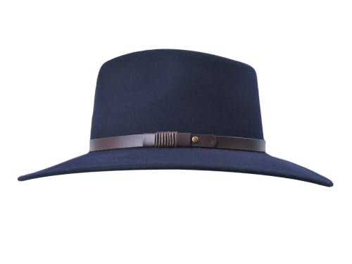 Bigalli Australian Wool Felt Hat - Outdoor Fedora Style - Crushable Water-Resistant UV Protection - color: Navy, size: Small