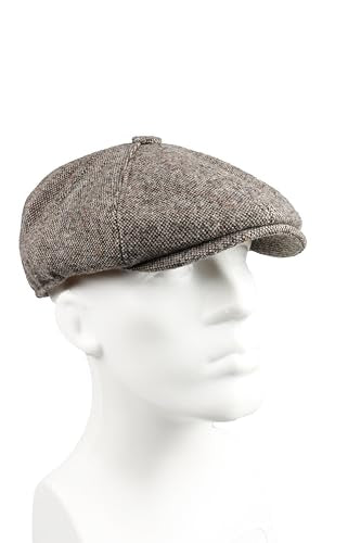 8 Panel Wool Blend Newsboy Cap – Classic Tweed & Herringbone Baker Boy Hat for Men & Women - color: Beige Tweed, size: Large