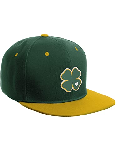 Daxton Classic Snapback St.Patrick Day 3D Lucky Clover Flat Bill Visor Hat - color: Hunter Green Gold, style: Clover