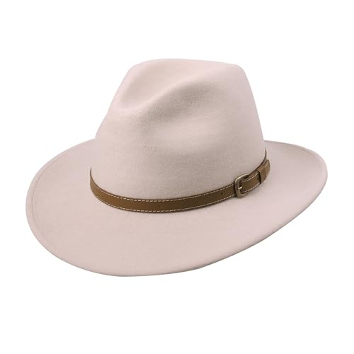 Bigalli Adventure Merino Wool Felt Fedora, for Men or Women, Crushable, Water-Resistant, UV Certified, Leather tirm | Outback - color: Cream, size: Medium