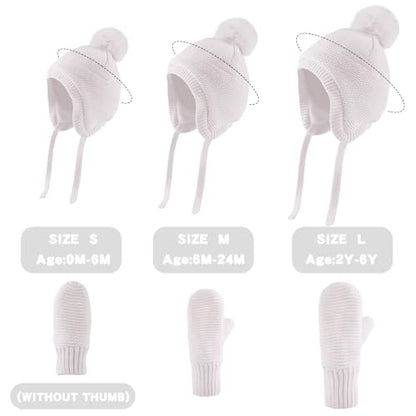 JANGANNSA Basic Winter Baby Beanie Gloves Boy Girl Knitted Kids Hat Mitten - color: White Hat+gloves No Thumb, size: 0-6 Months