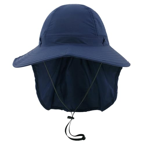 Sun Hats for Men Women with Neck Flap UPF 50+ UV Protection Wide Brim Bucket Hat Safari Hiking Fishing Hats - color: Navy