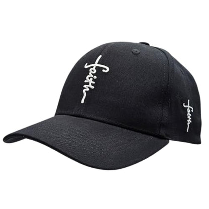Christian Faith Cross Hats, Embroidered Baseball Caps for Men & Women - color: Black/White