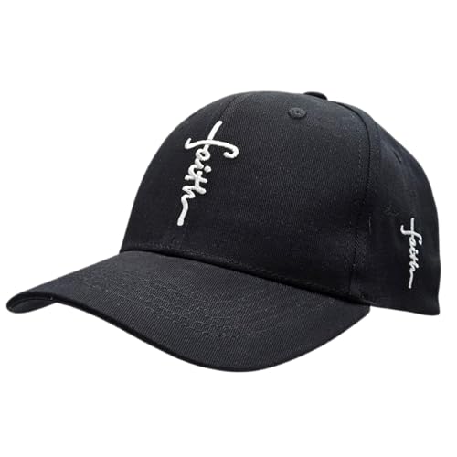 Christian Faith Cross Hats, Embroidered Baseball Caps for Men & Women - color: Black/White