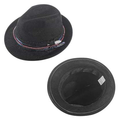 Fedora Trilby Hats for Men Women Handmade 1920s Classic Short Brim Hat with Feathers Unisex - color: Black