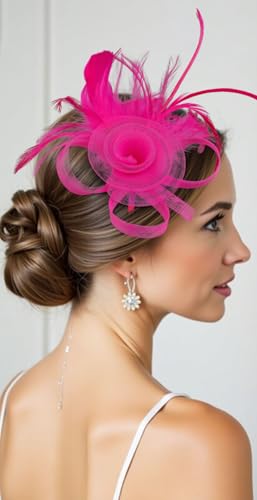 Fascinators Hats for Women Tea Party Headband Cocktail Wedding Headwear Headband for Women and Girls - color: Rose Red