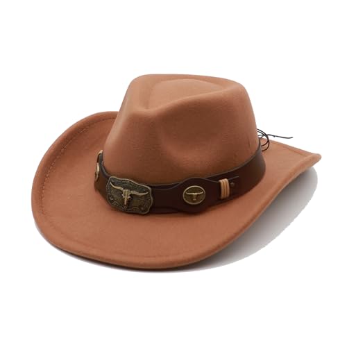 Western Cowboy Hat for Men Cowgirl Hat for Women Unisex Wide Brim Felt Fedora Hats Classic Cowboy Hats - color: Khaki