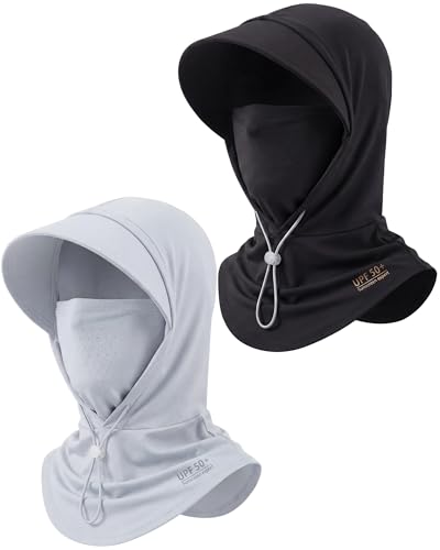 Unittype 2 Pack Summer Balaclava Face Mask Sun Protection UPF 50+ Ice Silk Cooling Breathable Hooded Face Cover for Outdoor - color: Light Gray, Black