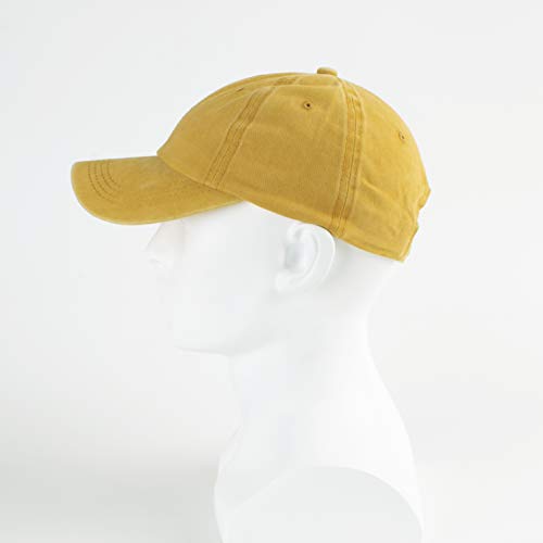 LANGZHEN Unisex Baseball Cap 100% Cotton Fits Men Women Washed Denim Adjustable Dad Hat - color: Washed-yellow