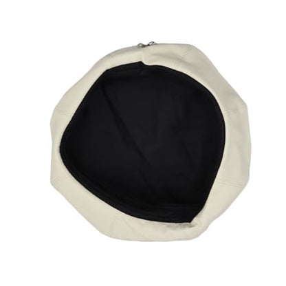 MINGSEECESS Women PU Leather French Black Beret Hat Causal Beanie Hat - color: Butterfly-white